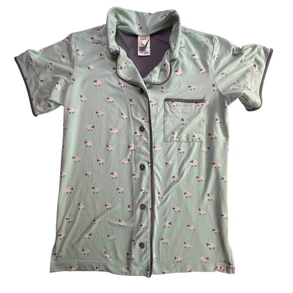 MUNKI MUNKI Womens Pajama Set Mint Green Sheep Print Short Sleeve Top Pants XS - Picture 2 of 14